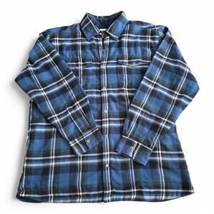 Mountain Khakis Men’s Moleskin Shirtjac Style Large Blue Plaid Outdoor Workwear